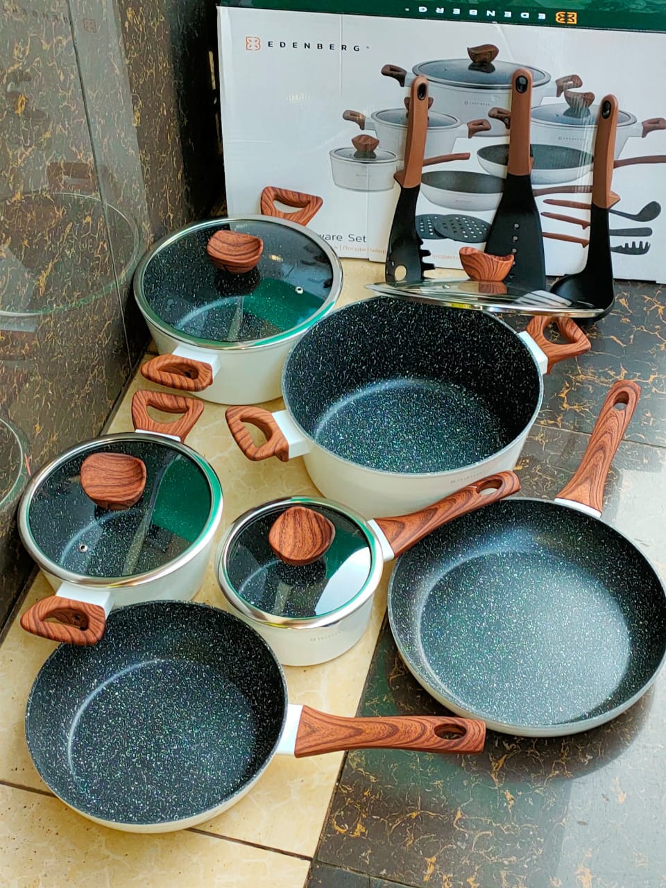  EDENBERG 15-Piece Induction Pot Set, Coated Pots and Pans,  Cooking Pot Set, Induction Pots Set, Cookware Set, Suitable for Induction  Cookers: Home & Kitchen