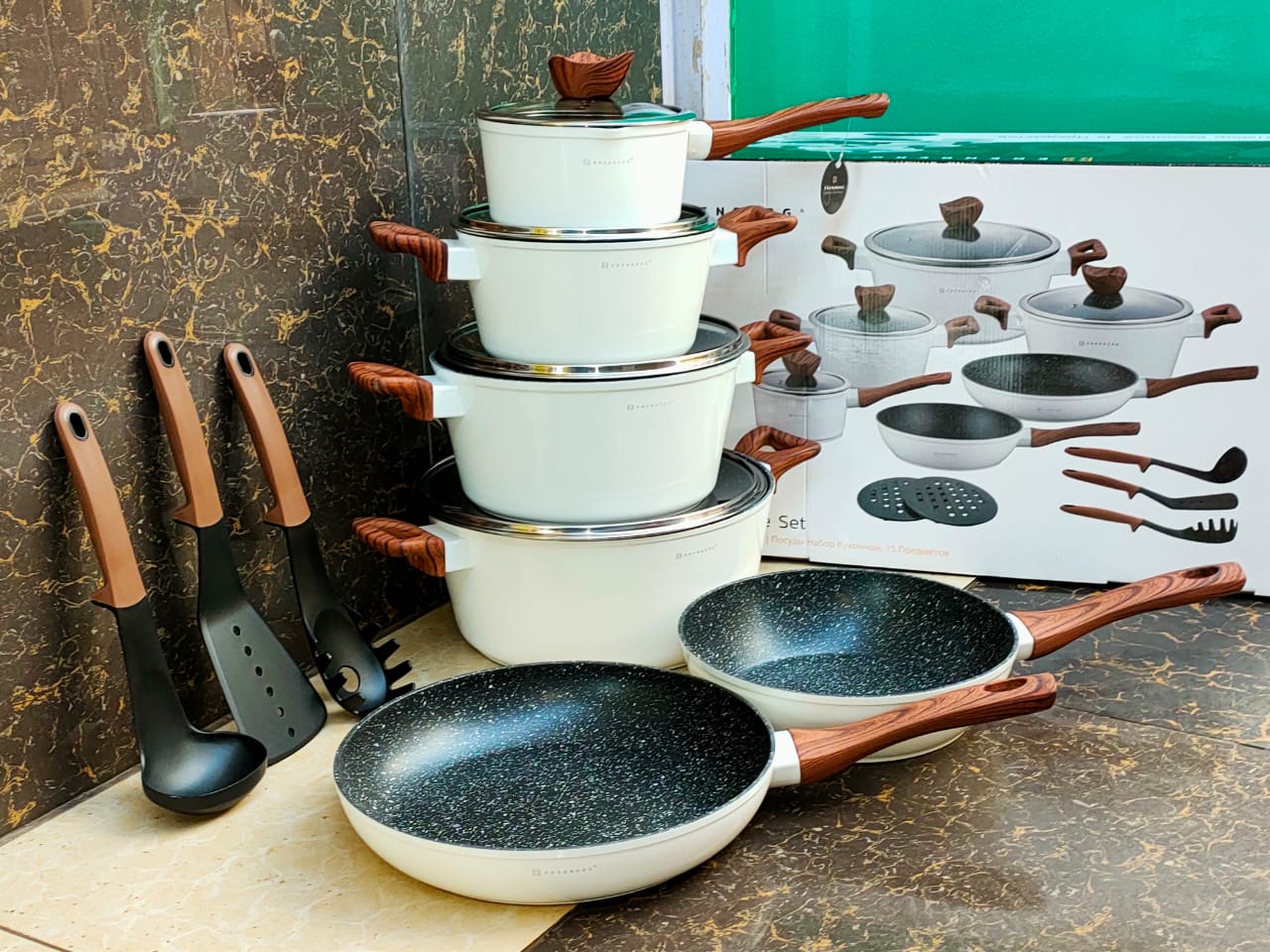  EDENBERG 15-Piece Induction Pot Set, Coated Pots and Pans,  Cooking Pot Set, Induction Pots Set, Cookware Set, Suitable for Induction  Cookers: Home & Kitchen