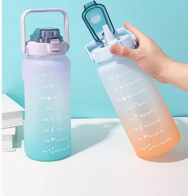 2L Large Capacity Water Bottle With Bounce Cover Time Scale Reminder  Frosted Cup With Cute Stickers For Outdoor Sports Fitness