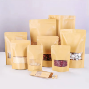 Brown and White Kraft Stand-Up Ziplock Pouch Bags with Window Packaging Kenya