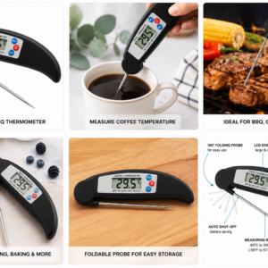 Digital food and BBQ thermometer with instant-read temperature display